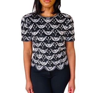 Vintage Papell Boutique beaded top blouse silk evening glam black medium